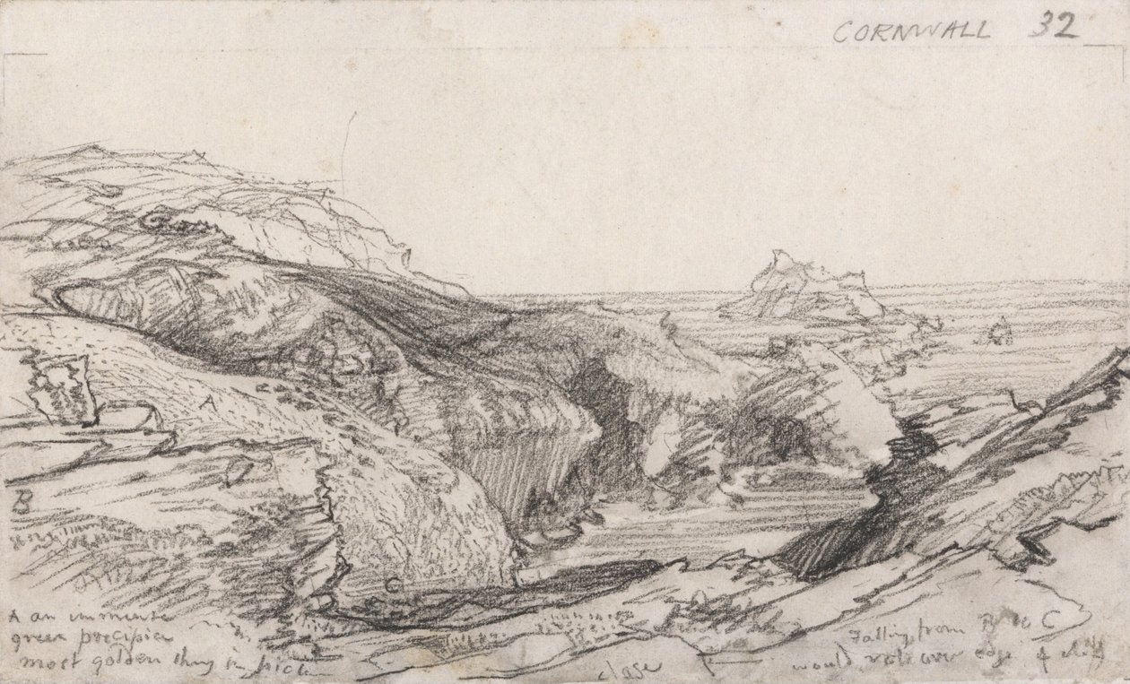 Una pagina da un taccuino di schizzi della Cornovaglia- Cornovaglia 32 da Samuel Palmer