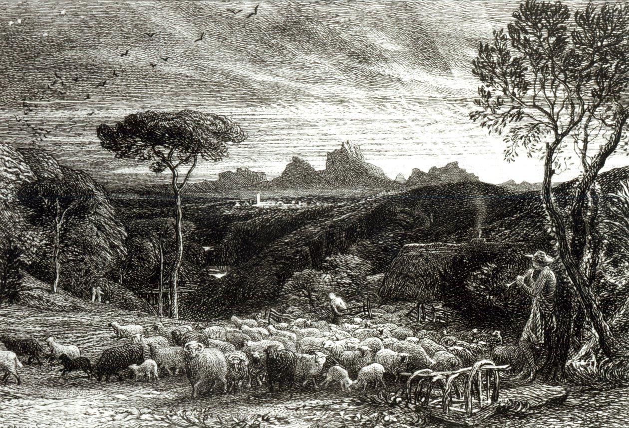 Aprendo il recinto, prima mattina, 1880 da Samuel Palmer