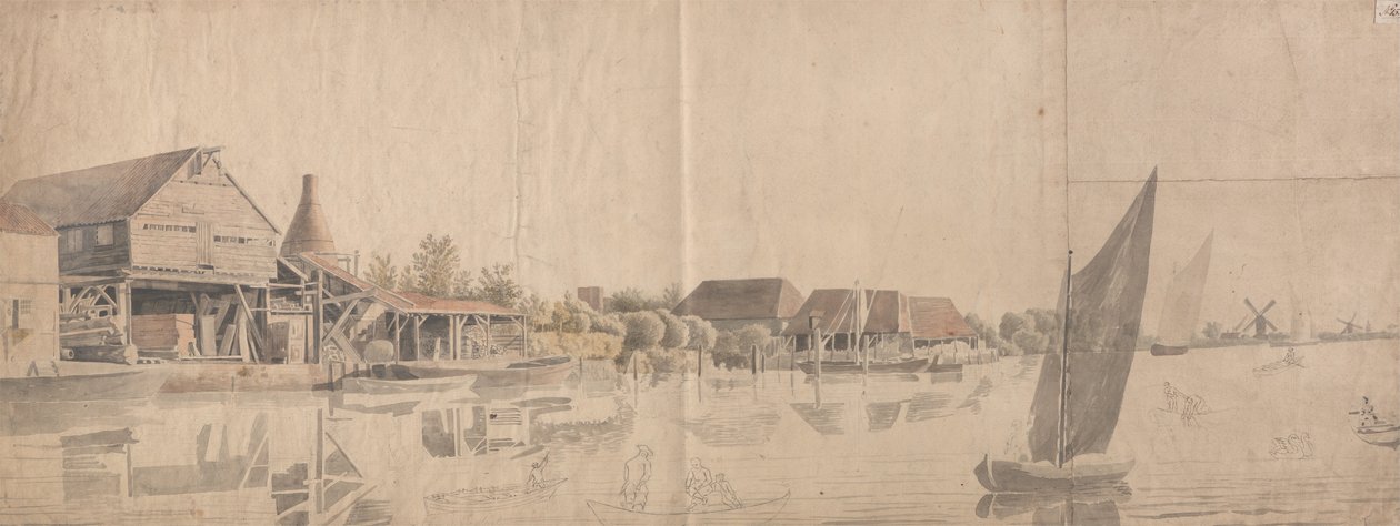 Un cortile di legna sul Tamigi a Nine Elms da Samuel Scott