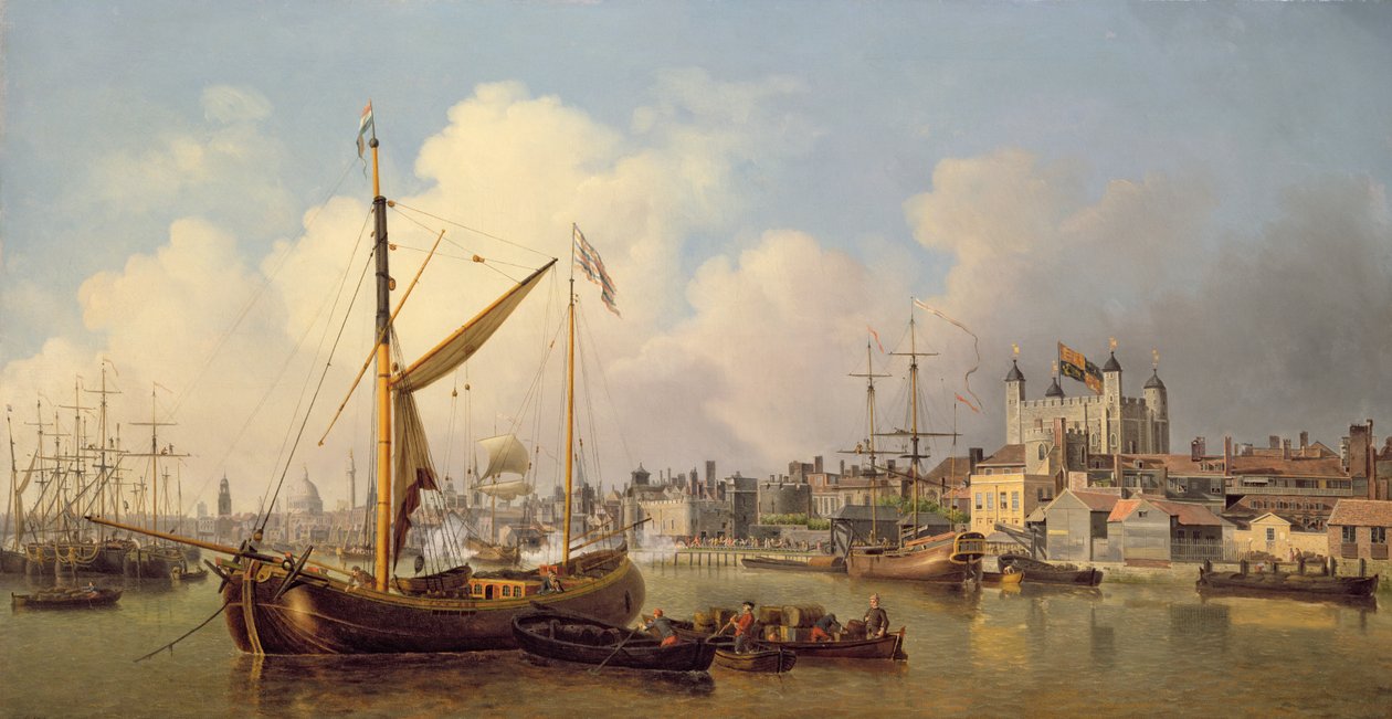 Il Tamigi e la Torre di Londra presumibilmente nel giorno del compleanno del re, 1771 da Samuel Scott