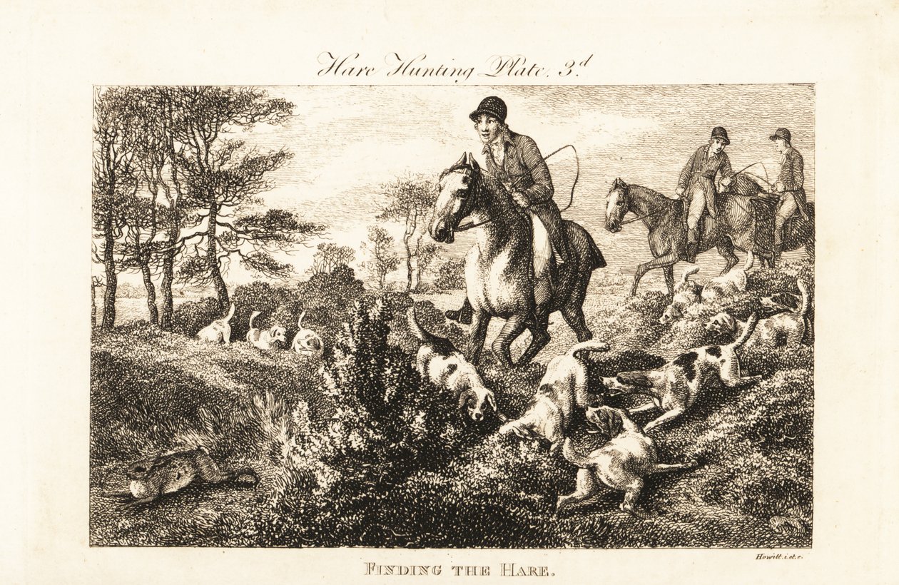 Cacciatori a cavallo che osservano mentre i cani trovano una lepre da Samuel (after) Howitt