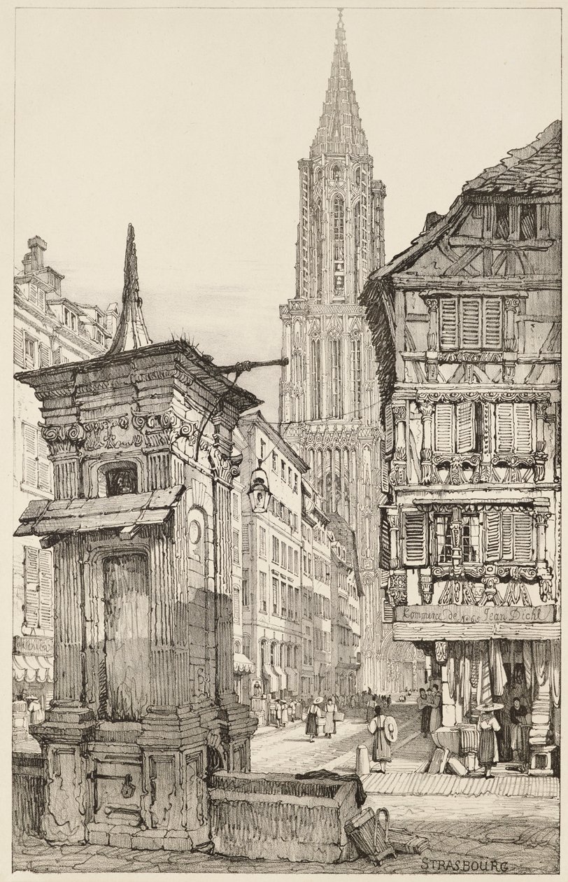 La Rue Mercière e la facciata ovest della Cattedrale di Strasburgo da Samuel (after) Prout
