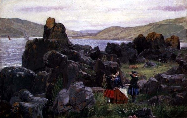 Miss Beath con Nelly e Tom, c.1863 da Samuel Bough