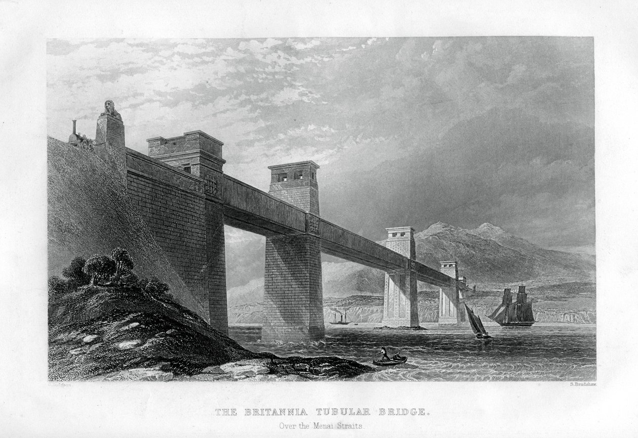 Il ponte tubolare Britannia sullo stretto di Menai, Galles, 1886 da Samuel Bradshaw