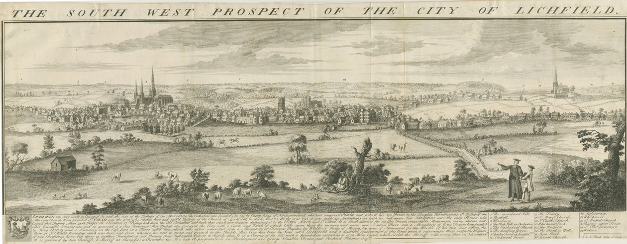 Lichfield - Prospetto sud-ovest: incisione da Samuel Buck