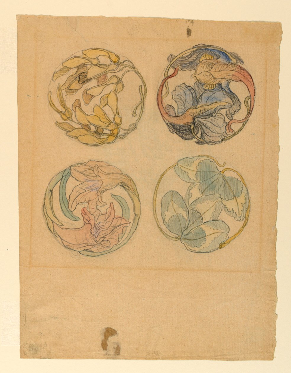 Disegno, Studi di fiori (quattro progetti di ornamenti circolari), 1880-90 da Samuel Colman