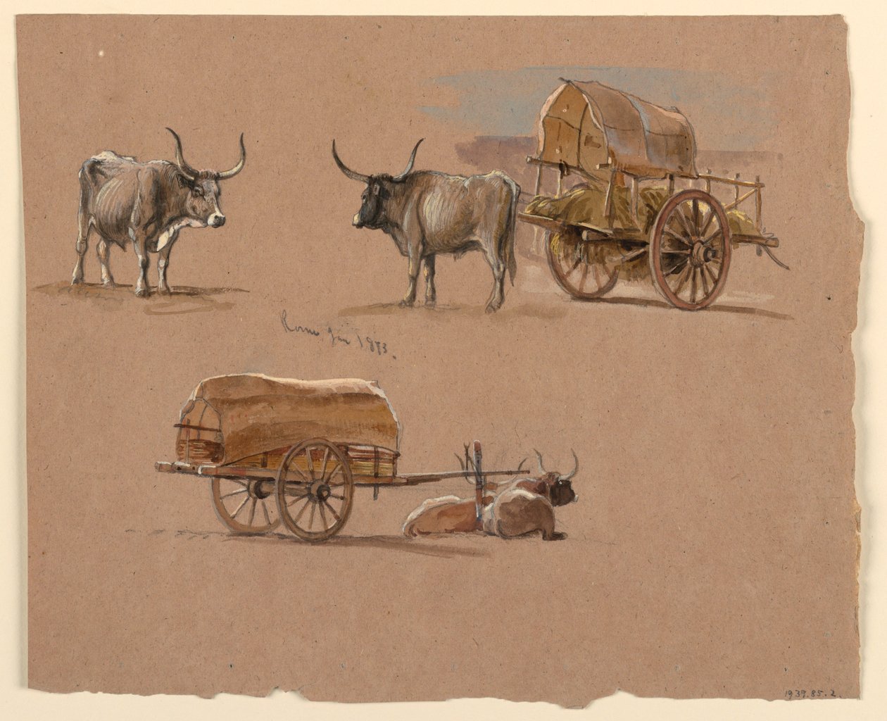 Disegno, carri da buoi, Roma, Italia, gennaio 1873 da Samuel Colman
