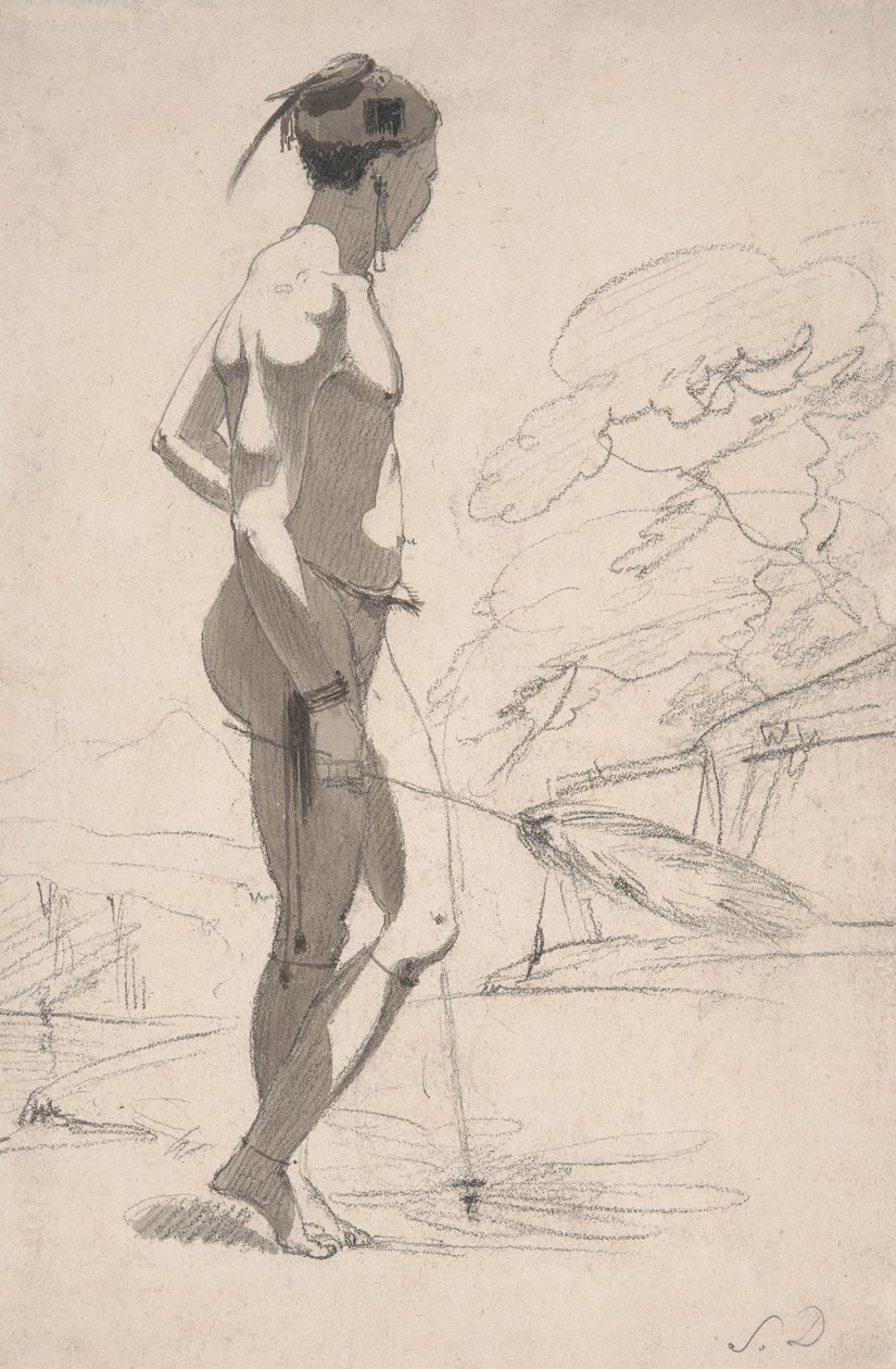 Uomo Tswana con ventaglio di piume di struzzo in un paesaggio da Samuel Daniell