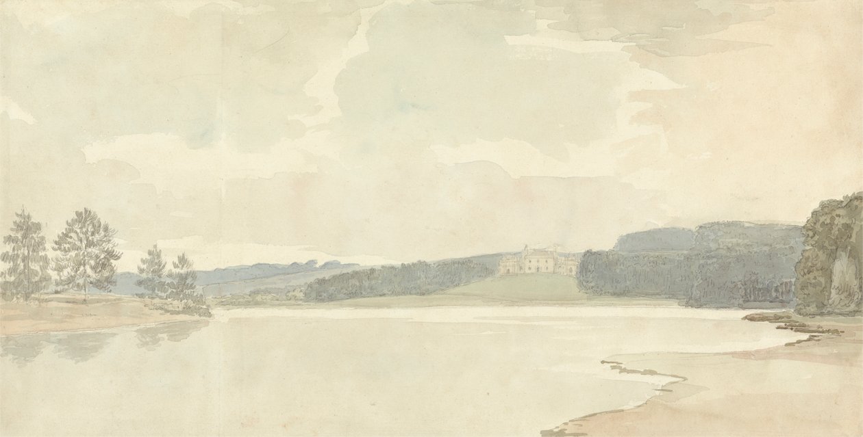 Scena fluviale con una casa di campagna in lontananza da Samuel Davis