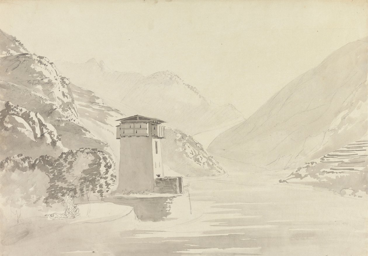 Vista dal Ponte di Wandepore [Wangdu Phodrang] da Samuel Davis