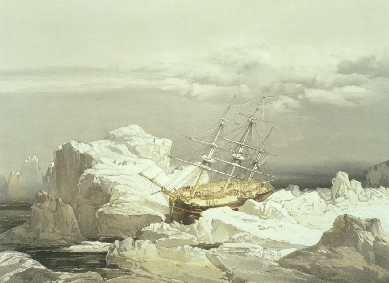 Posizione critica della H.M.S. Investigator sulla costa nord di Baring Island, 20 agosto 1851, inciso da William Simpson, pubblicato da Ackermann und Co., 1854 da Samuel Gurney Cresswell
