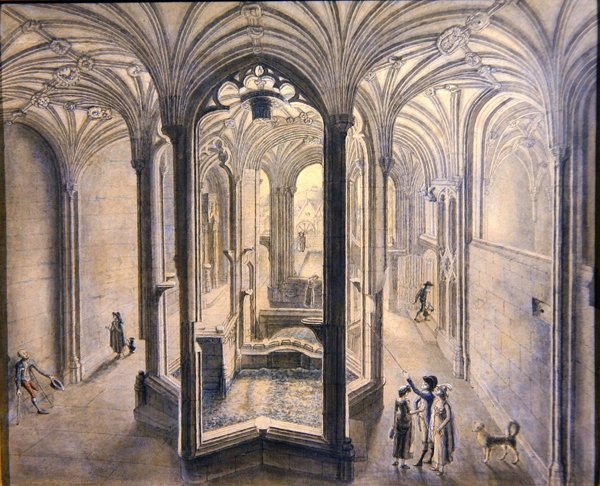 Veduta interna della Holywell Spa, Galles del Nord da Samuel Hieronymous Grimm