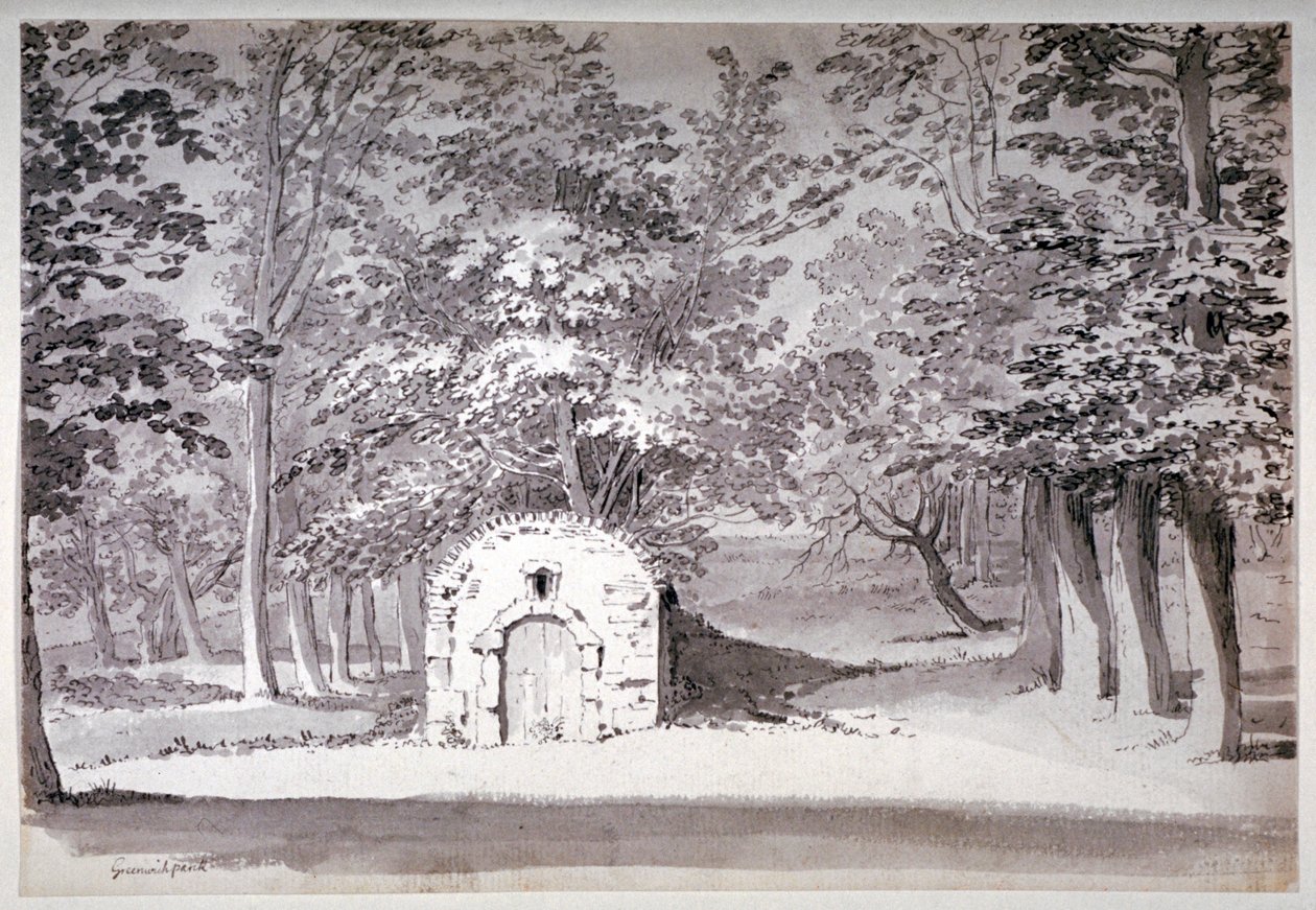Una ghiacciaia o condotto nel Greenwich Park, Londra da Samuel Hieronymus Grimm