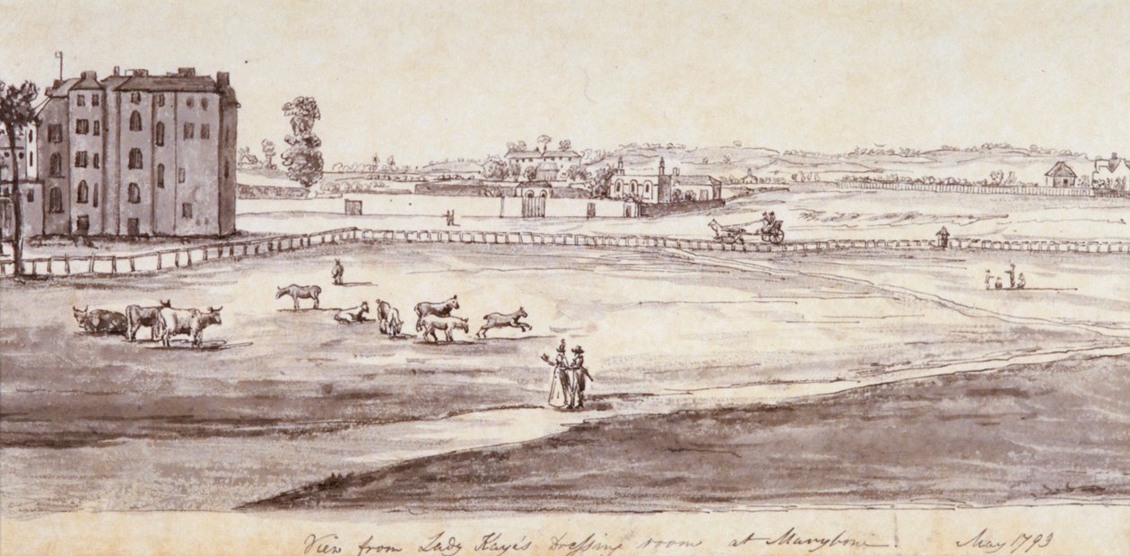 Veduta dalla stanza da toeletta di Lady Kaye a Marylebone da Samuel Hieronymus Grimm