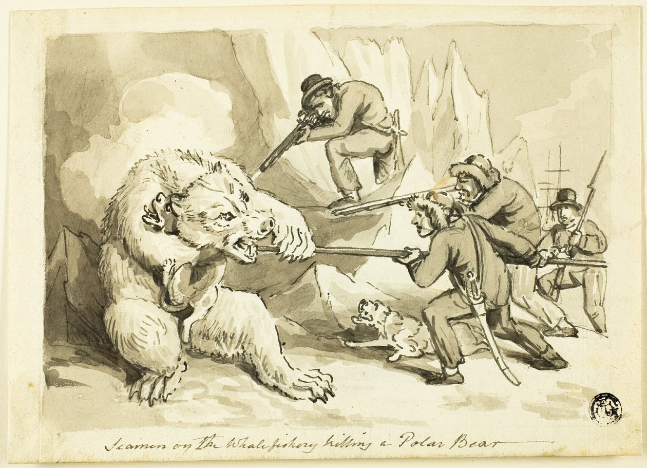 Marinai nella caccia alla balena che uccidono un orso polare (recto); Conchiglia (verso) da Samuel Howett