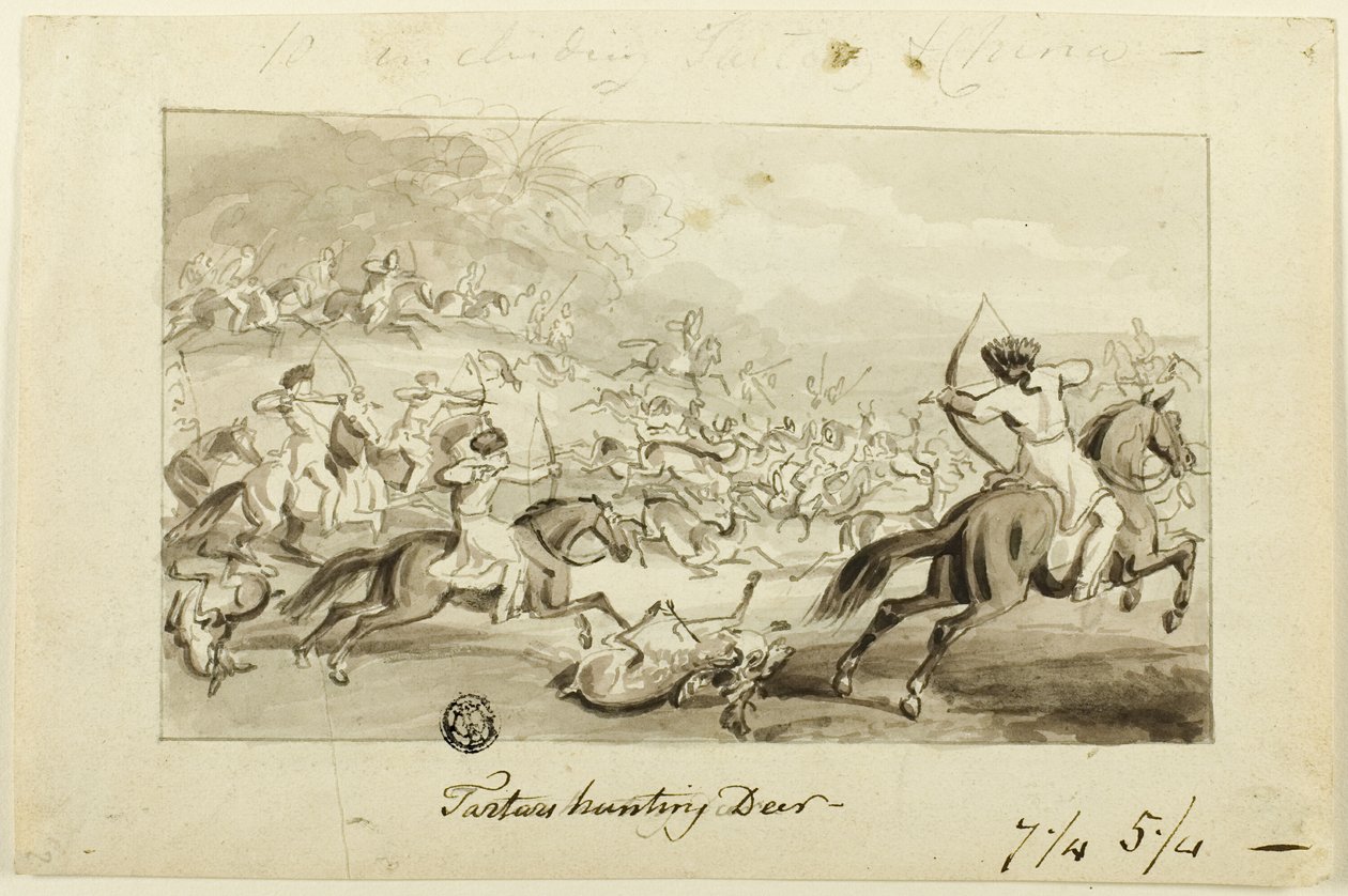 Tartari che Cacciano Cervi (recto); Conchiglia (verso) da Samuel Howett