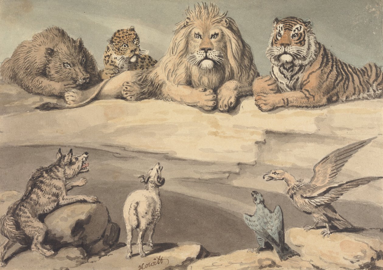 Un cinghiale, un leopardo, un leone, una tigre, un lupo, un ariete e due aquile da Samuel Howitt