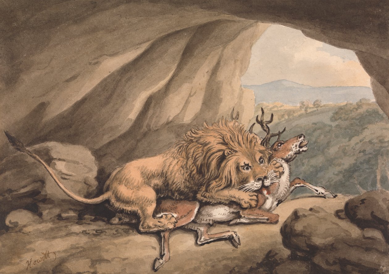 Leone che Attacca un Cervo da Samuel Howitt