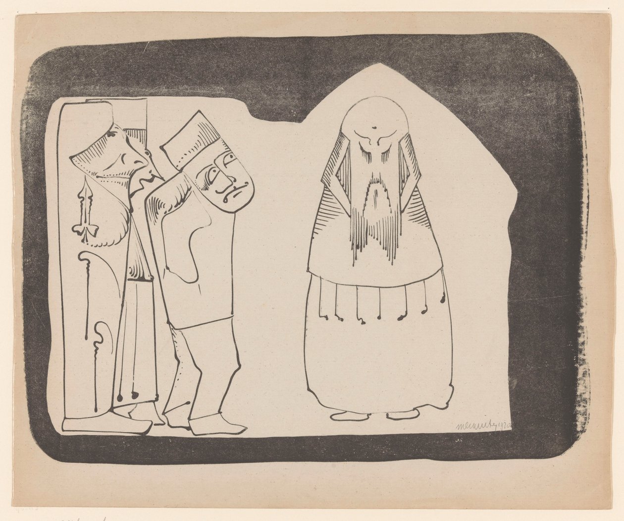 Fantasia: a sinistra tre figure verso destra, a destra una figura frontale di tipo cinese da Samuel Jessurun de Mesquita (signed by artist)