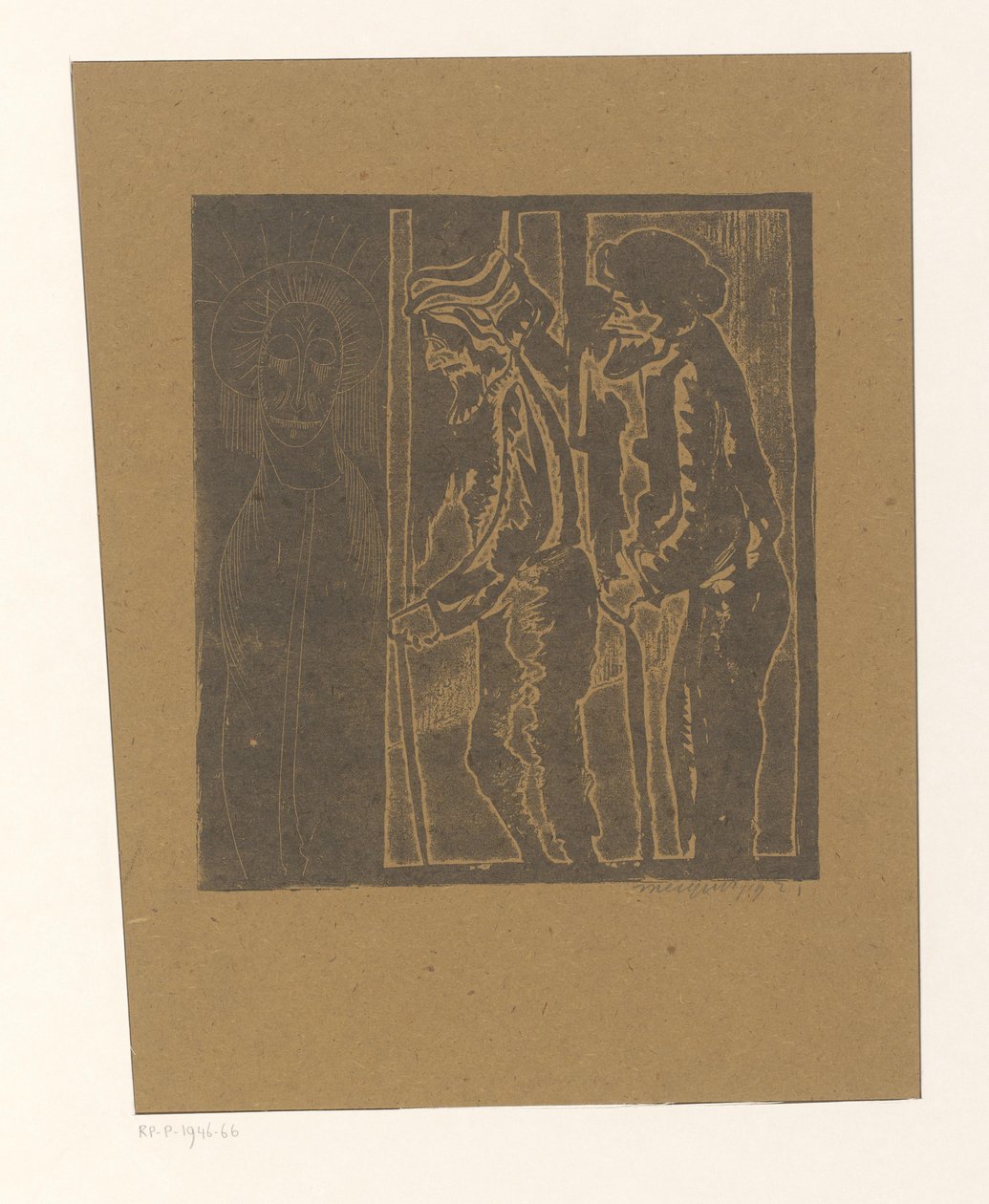 Due uomini vicino a una figura con occhi chiusi da Samuel Jessurun de Mesquita (signed by artist)