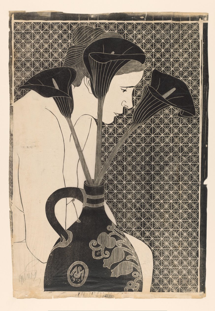 Nudo femminile dietro un vaso con calle nere da Samuel Jessurun de Mesquita (signed by artist)