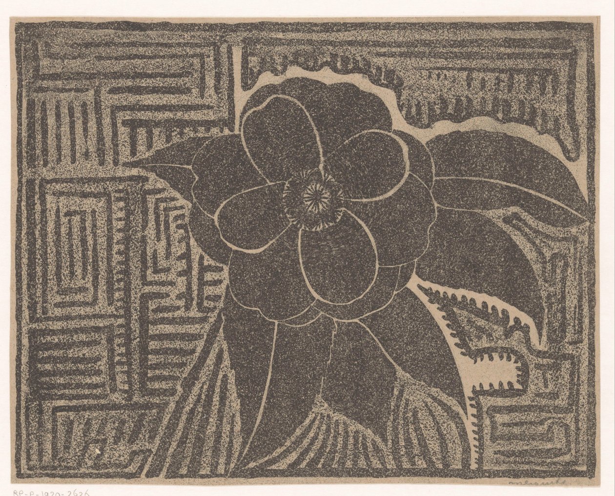Camelia (nero; motivo labirintico intorno) da Samuel Jessurun de Mesquita
