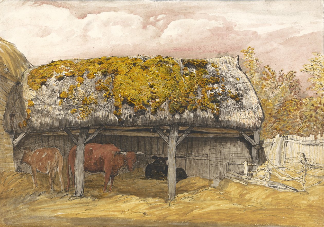 Una stalla per mucche con un tetto muschioso, c.1829 da Samuel Palmer