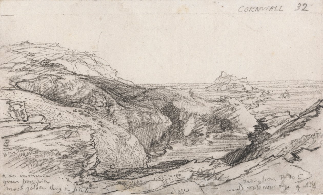 Una pagina da un taccuino di schizzi della Cornovaglia: Cornovaglia 32 da Samuel Palmer