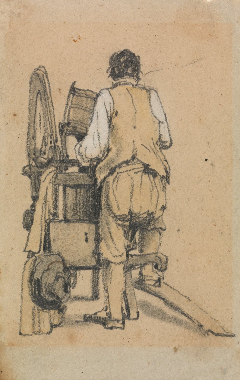 Un lavoratore visto da dietro che opera una macchina da Samuel Prout
