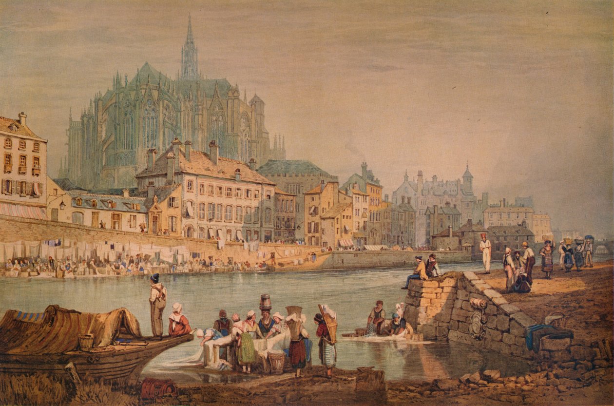Città cattedrale su un fiume, c1825 da Samuel Prout