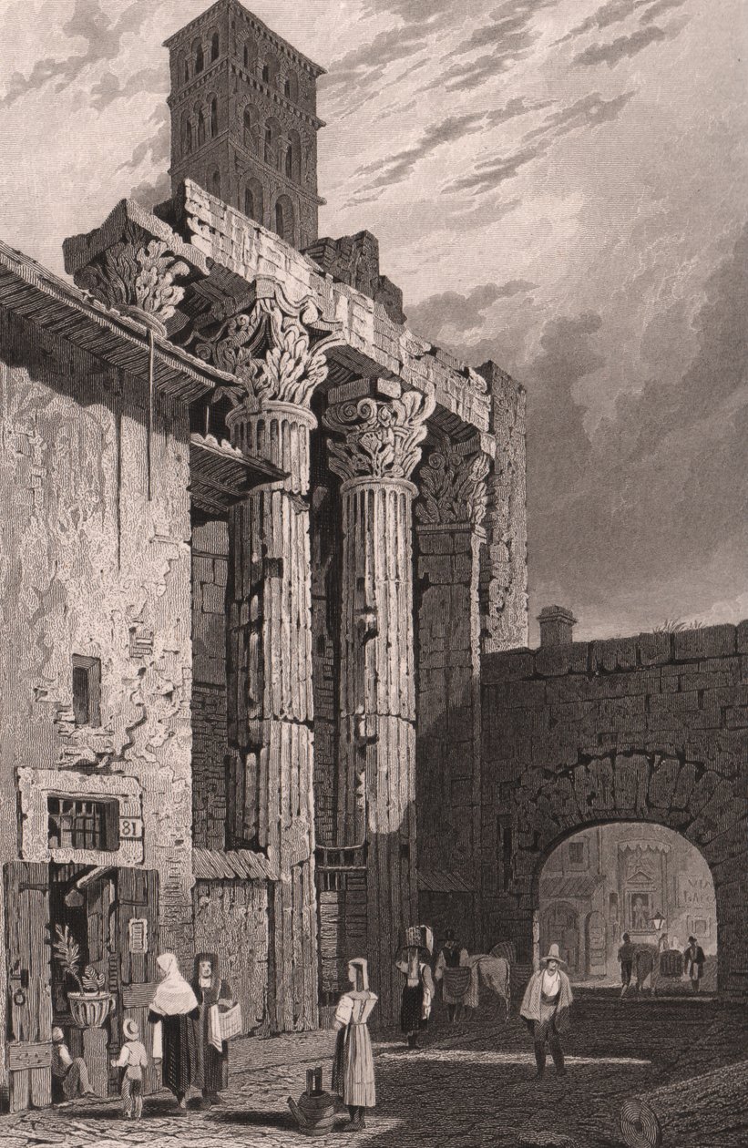 Colonne del Tempio di Marte Ultore, Roma, Lazio, Italia, incisione in acciaio da un disegno di Samuel Prout (1783-1852), circa 15x11.5 cm da Samuel Prout