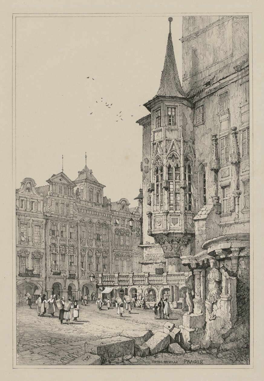 Facsimili di schizzi fatti nelle Fiandre e in Germania: Hotel de Ville, Praga da Samuel Prout