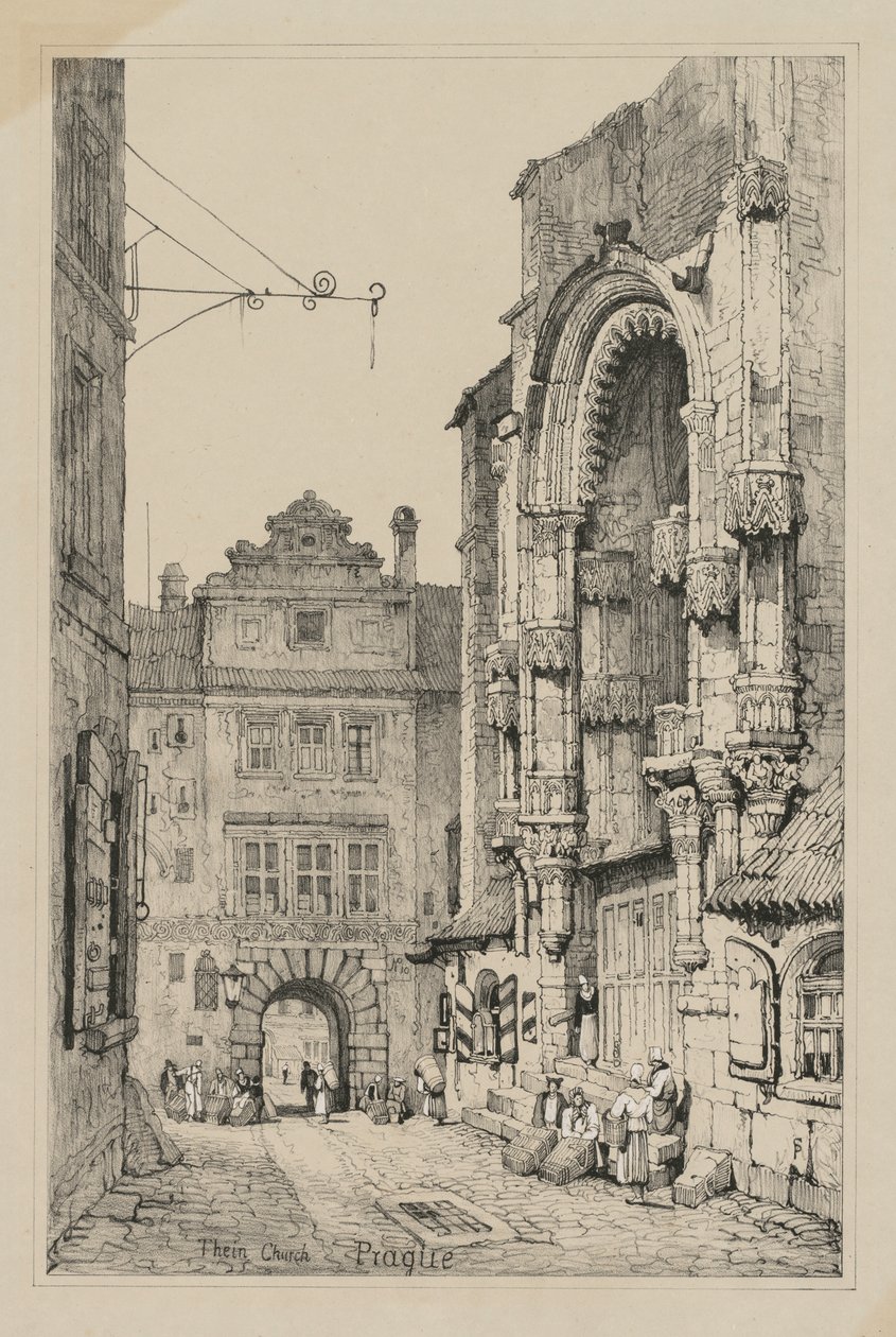 Facsimili di schizzi fatti nelle Fiandre e in Germania: Chiesa di Týn, Praga da Samuel Prout