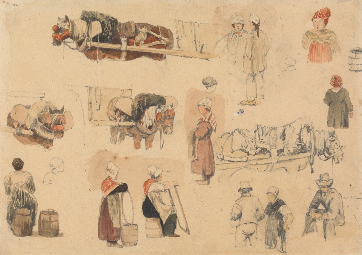 Schizzi di contadini e cavalli da lavoro da Samuel Prout