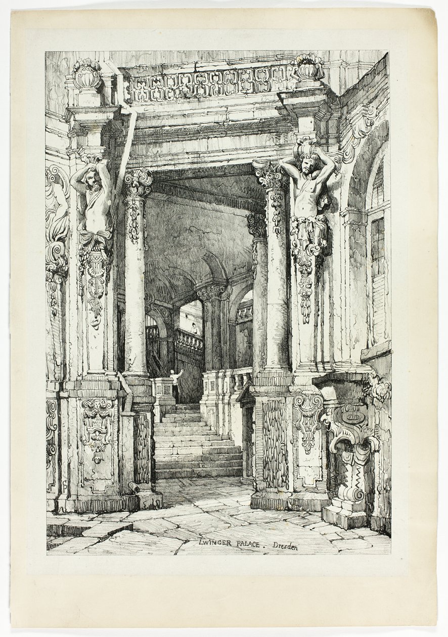 Palazzo Zwinger, Dresda, da facsimili di schizzi realizzati nelle Fiandre e in Germania da Samuel Prout