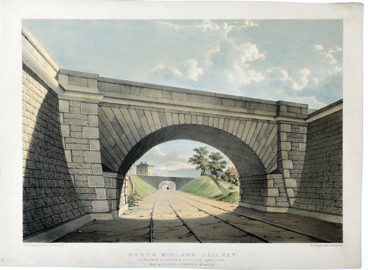Ferrovia del Nord Midland. Vista del ponte di New Street ecc. a Belper, guardando a sud, c.1840 da Samuel Russell