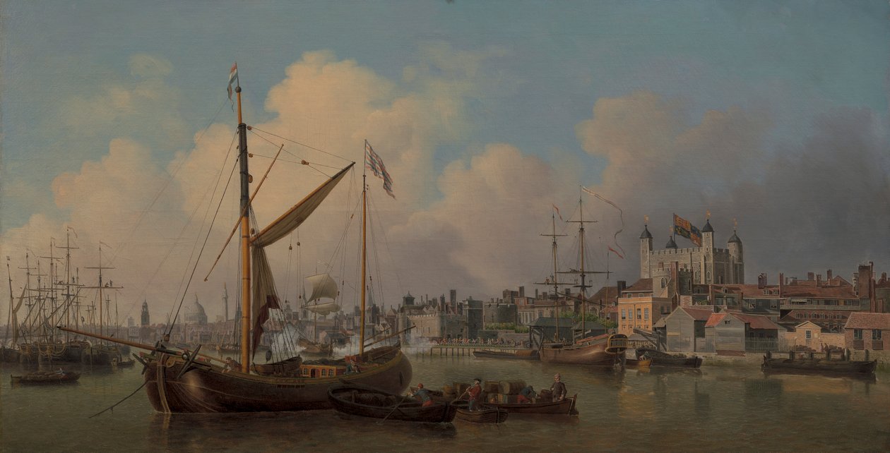 Una vista della Torre di Londra, supposta nel giorno del compleanno di Sua Maestà da Samuel Scott