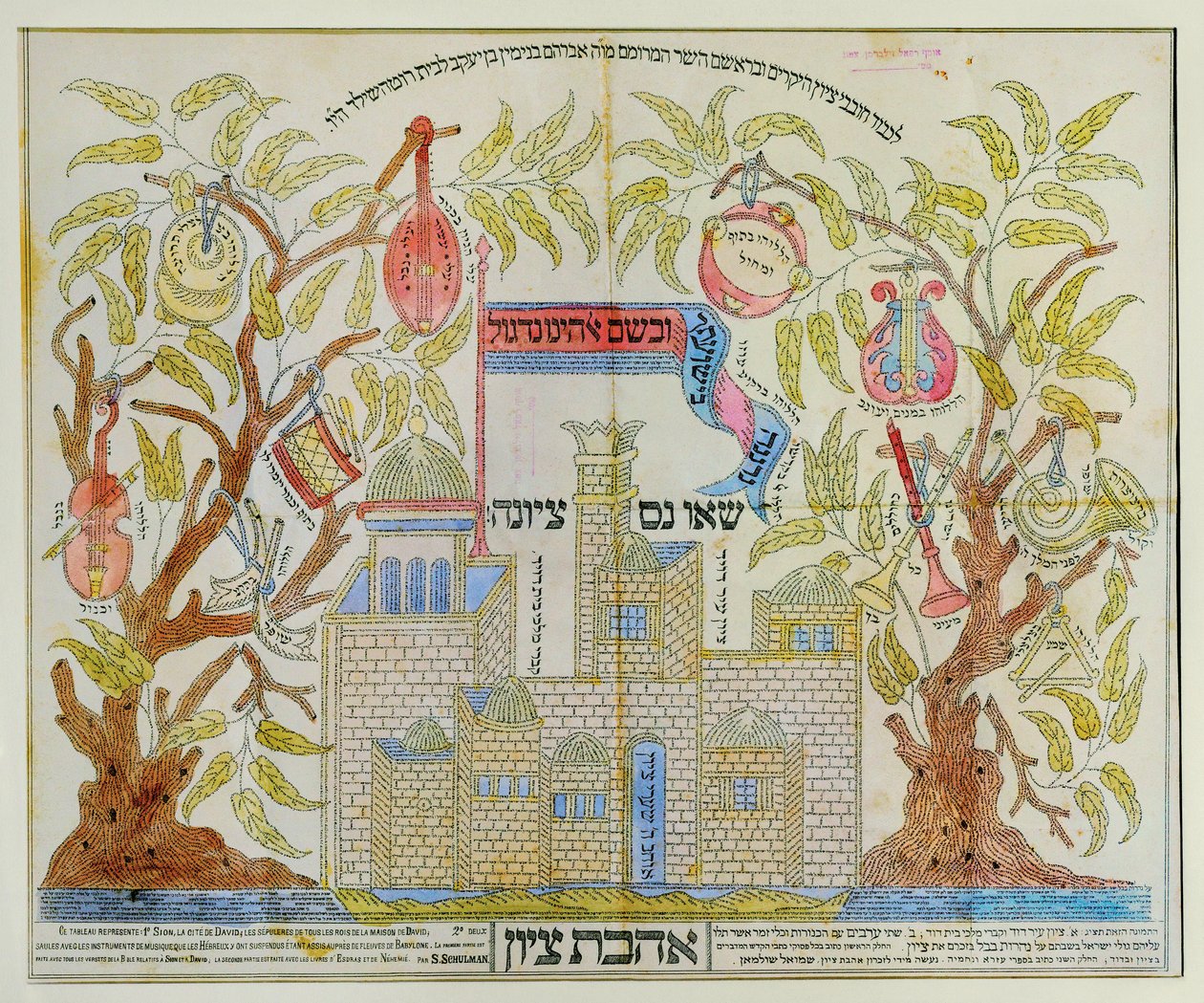 Pittura micrografica di Sion, città di Davide ... (acquerello e inchiostro su carta) da Samuel Shulman