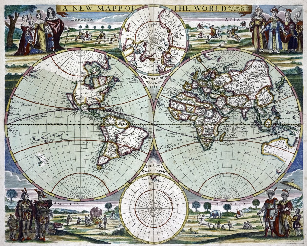 Una nuova mappa del mondo, 1702 circa (stampa) da Samuel Thornton