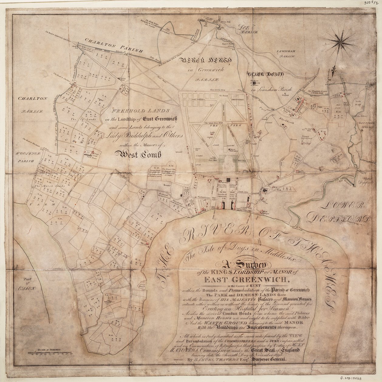Indagine sulla signoria o maniero del re di East Greenwich da Samuel Travers