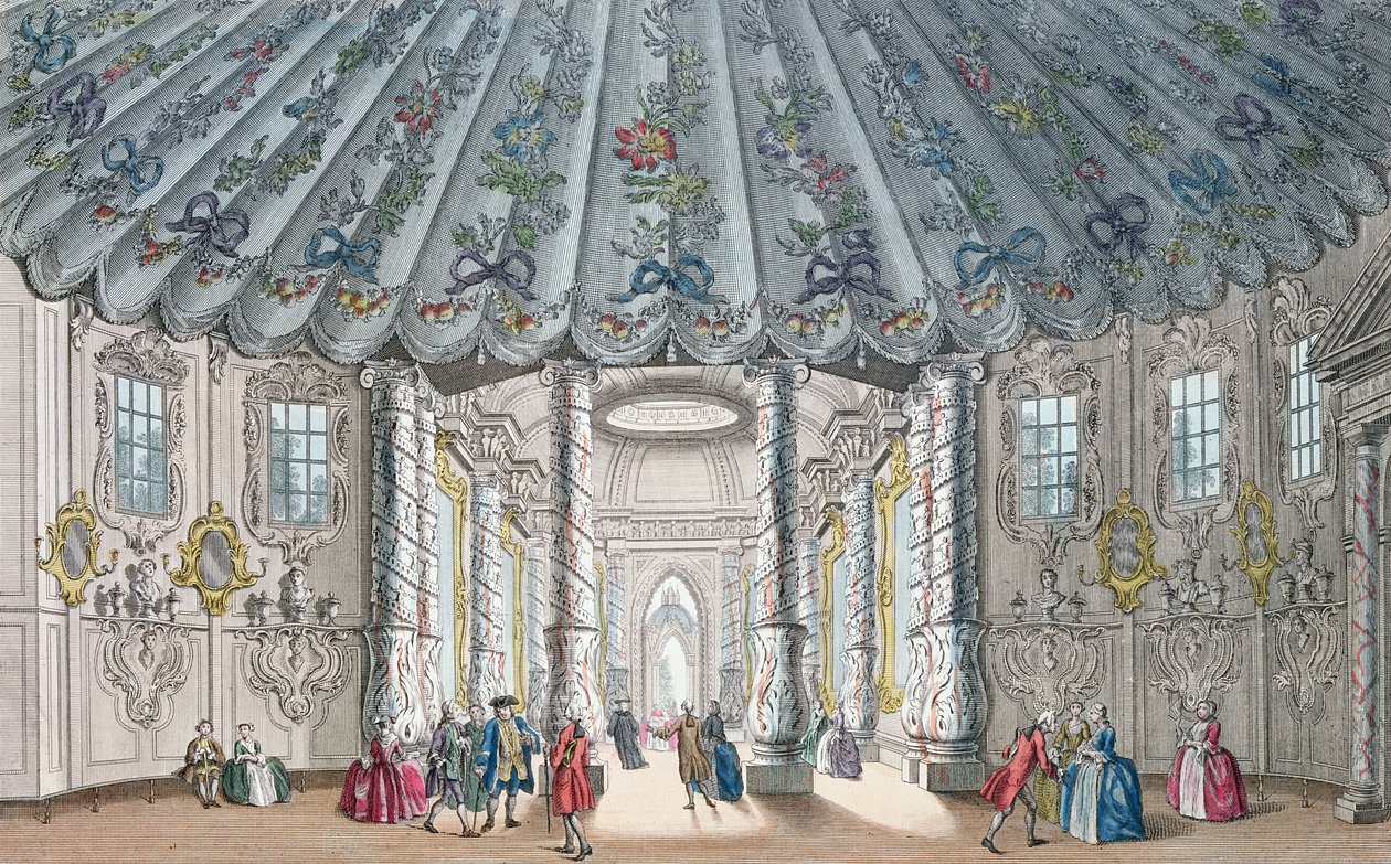 Vista interna della elegante sala musicale nei giardini di Vauxhall, incisa da H. Roberts, 1752 da Samuel Wale