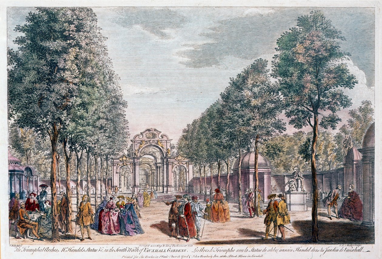 Giardini di Vauxhall, inciso da John Miller alias Johann Sebastian Müller da Samuel Wale