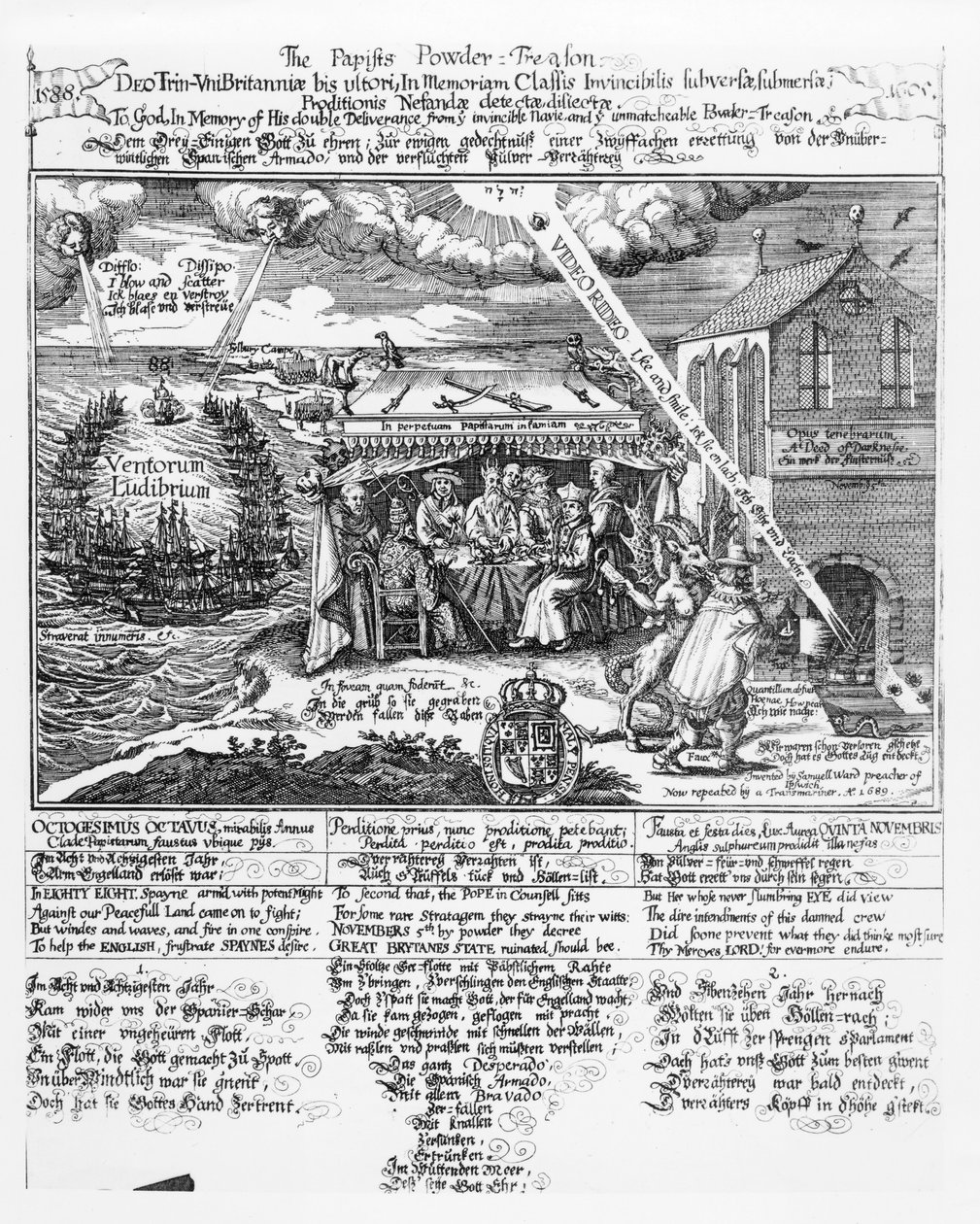 A Dio, in Memoria della sua Doppia Liberazione dalla Invincibile Armada (1588) e dal Tradimento della Polvere (1605), ripr. da un Transmariner, 1689 da Samuel Ward