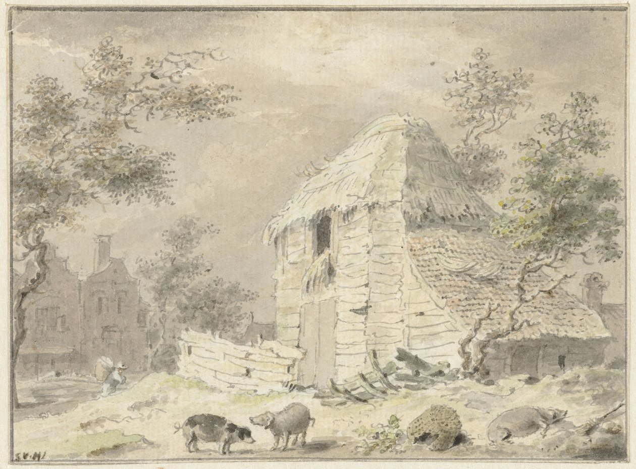 Fienile con alcuni maiali da Samuel van Huls (possibly)