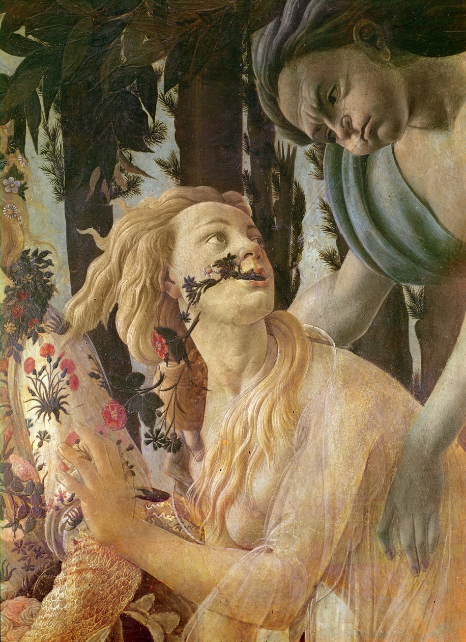 Allegoria della primavera (dettaglio) teste di Zefiro e Flora, c.1478 da Sandro Botticelli