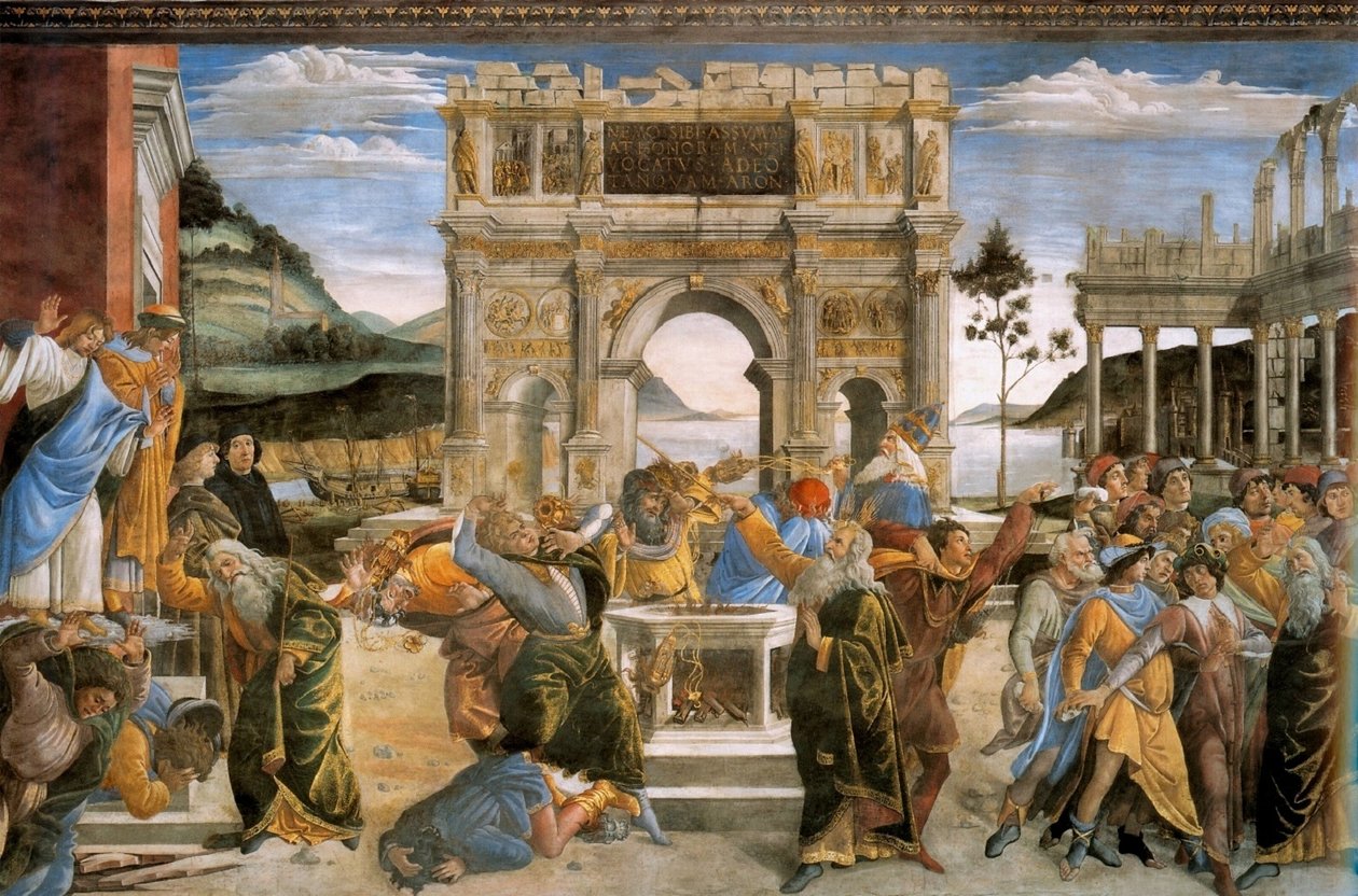 La Punizione di Core e la Lapidazione di Mosè e Aronne da Sandro Botticelli