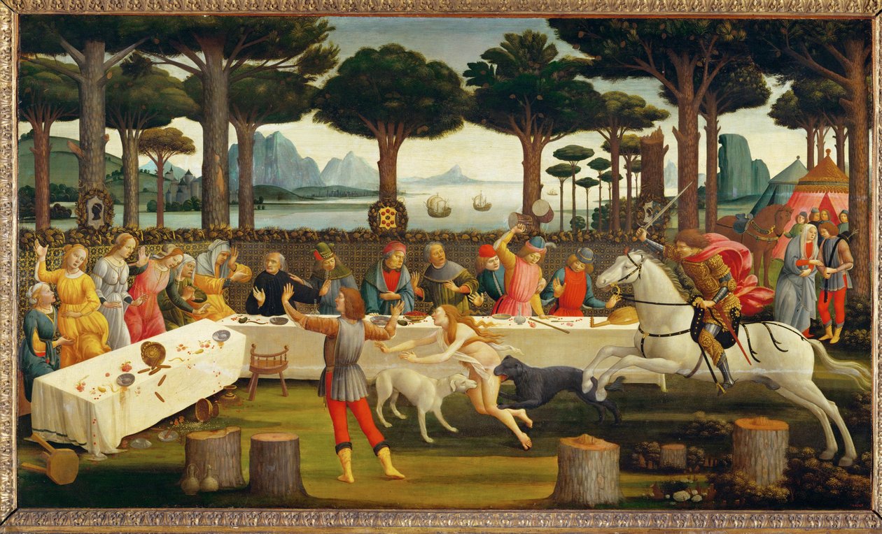 La storia di Nastagio degli Onesti, terzo pannello: Nastagio invita l