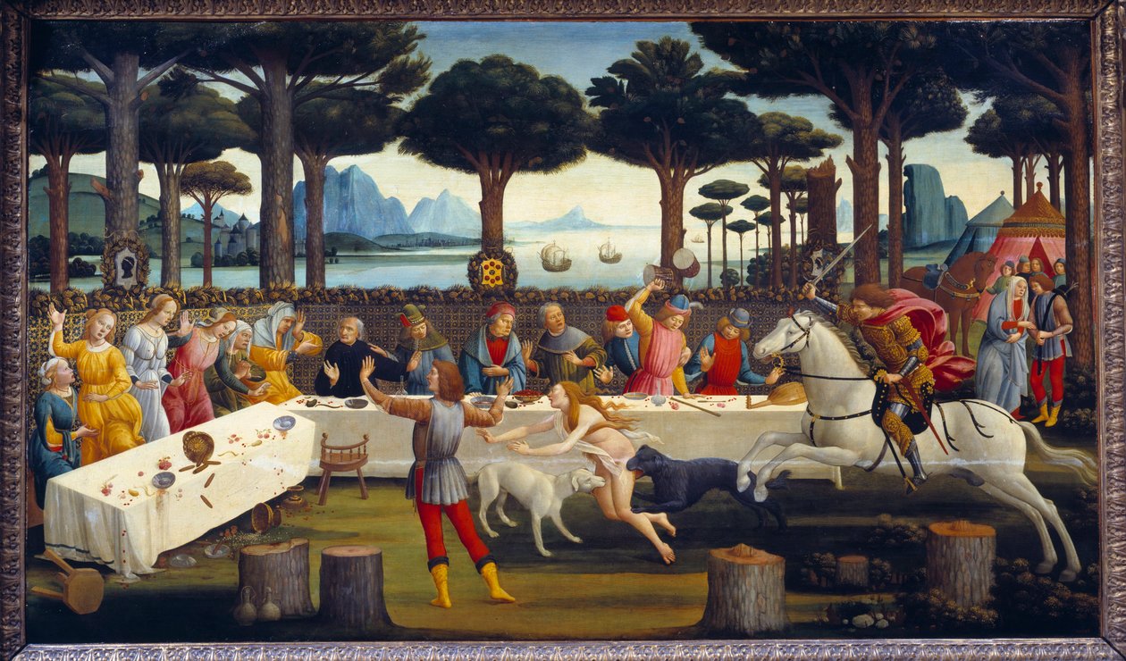 Storia di Nastagio degli Onesti: Banchetto nella pineta, terzo pannello di una serie di quattro da Sandro Botticelli
