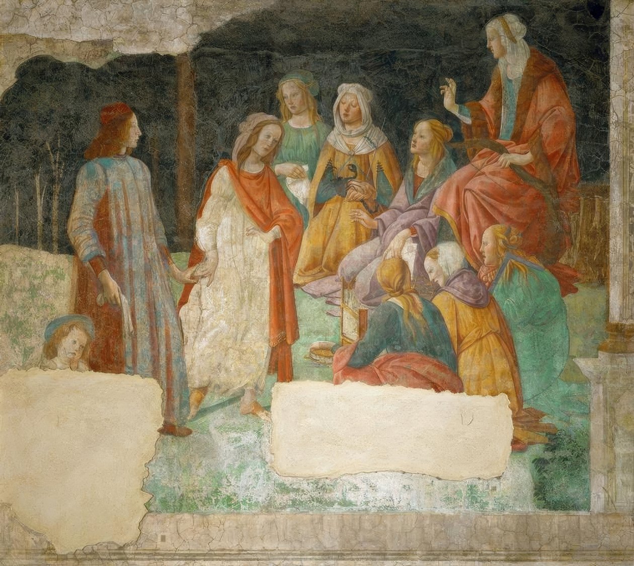 Un giovane (Lorenzo Tornabuoni?) viene condotto da Minerva da Sandro Botticelli