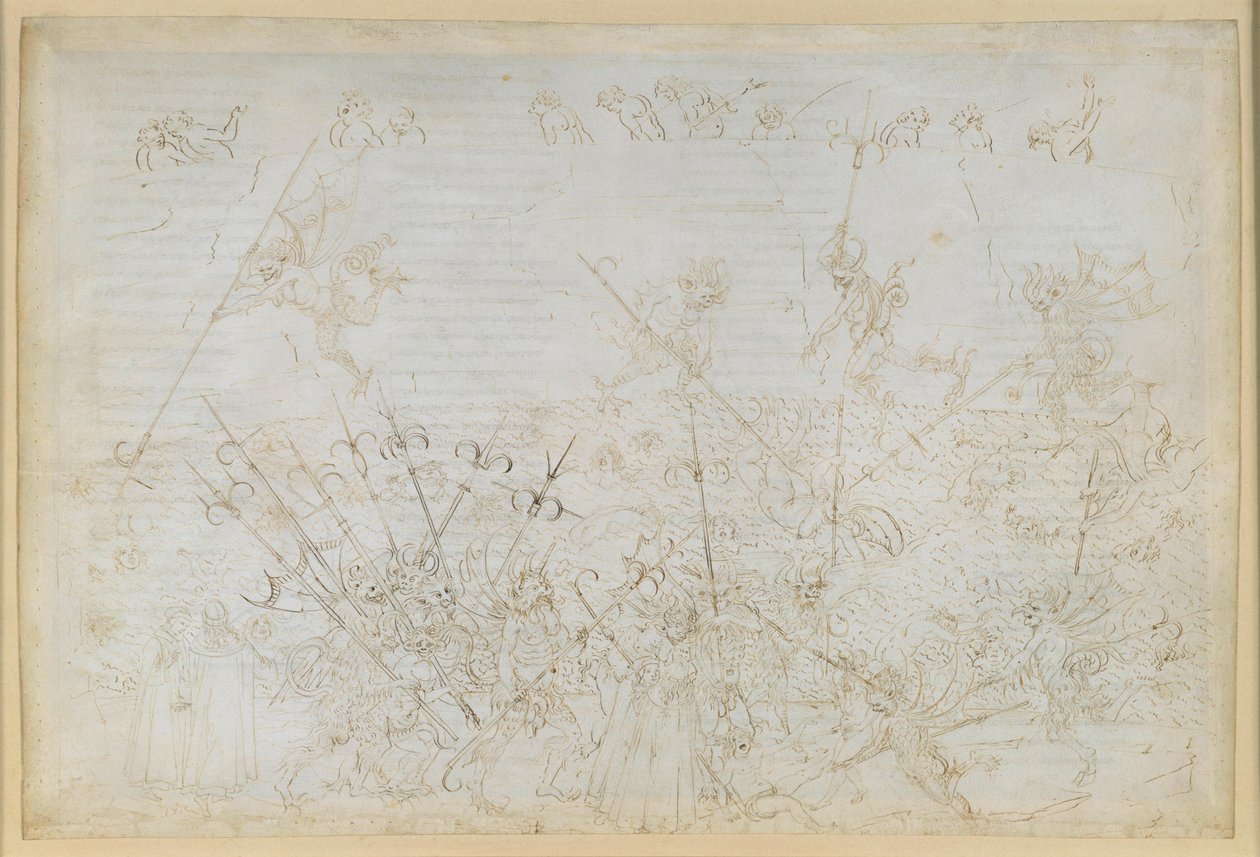 La Divina Commedia, Inferno XXII. Virgilio e Dante nell’ottavo cerchio dell’Inferno (Malebolge), 5ª bolgia: punizione dei corrotti; fuga di Ciampolo da Sandro Botticelli